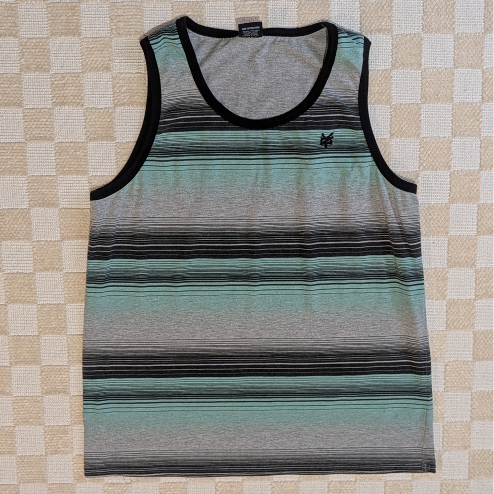 Zoo York Men's Black and Teal Striped Tank Top